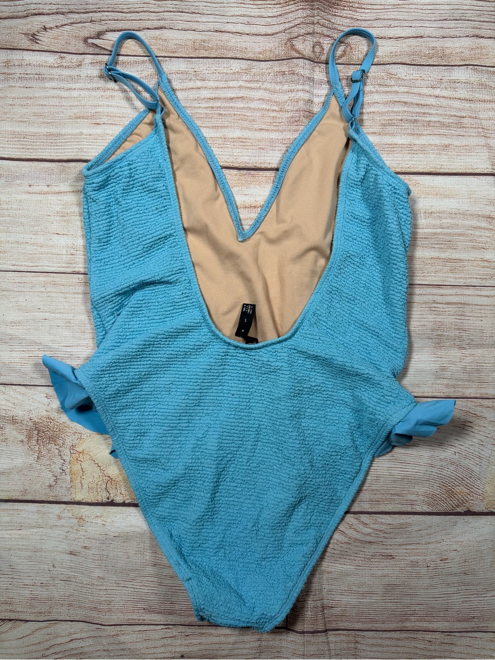 Leith Powder Blue‎ Textured Hip Ruffle One-Piece Swimsuit - Picture 6 of 8